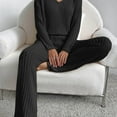 thumbnail image 5 of Women's Trousers Suit Clothing Women's 2025 Fashion Casual Straight Leg Pants Loose V Neck Knit Set, 5 of 8