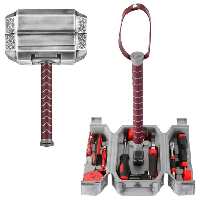 TOKKOT Thor Hammer Tool Box, Multifunctional Home Repair Tool Set Excellent Hand Tool Novelty Gift for Men as Halloween Prop Cosplay Hammer (Silver)