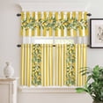 thumbnail image 2 of 3 Piece Kitchen Curtains and Valances Set Yellow Lemon Stripes Cafe Curtains 24 Inch Length Summer Spring Fruit Flowers Leaves Valance & Tier Curtain for Living Room Bedroom Window 54"x18"+27"x24"*2, 2 of 6