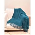 thumbnail image 2 of Fennco Styles Textured Knit Solid Fringe Throw Blanket 50" W x 60" L - Teal Waffle Pattern Light Weight Blanket for Sofa, Couch, Living Room and Bedroom Décor, 2 of 4