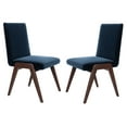 thumbnail image 2 of SAFAVIEH Couture Forrest Contemporary Velvet Solid Dining Chair, Navy/Dark Walnut (Set of 2), 2 of 12