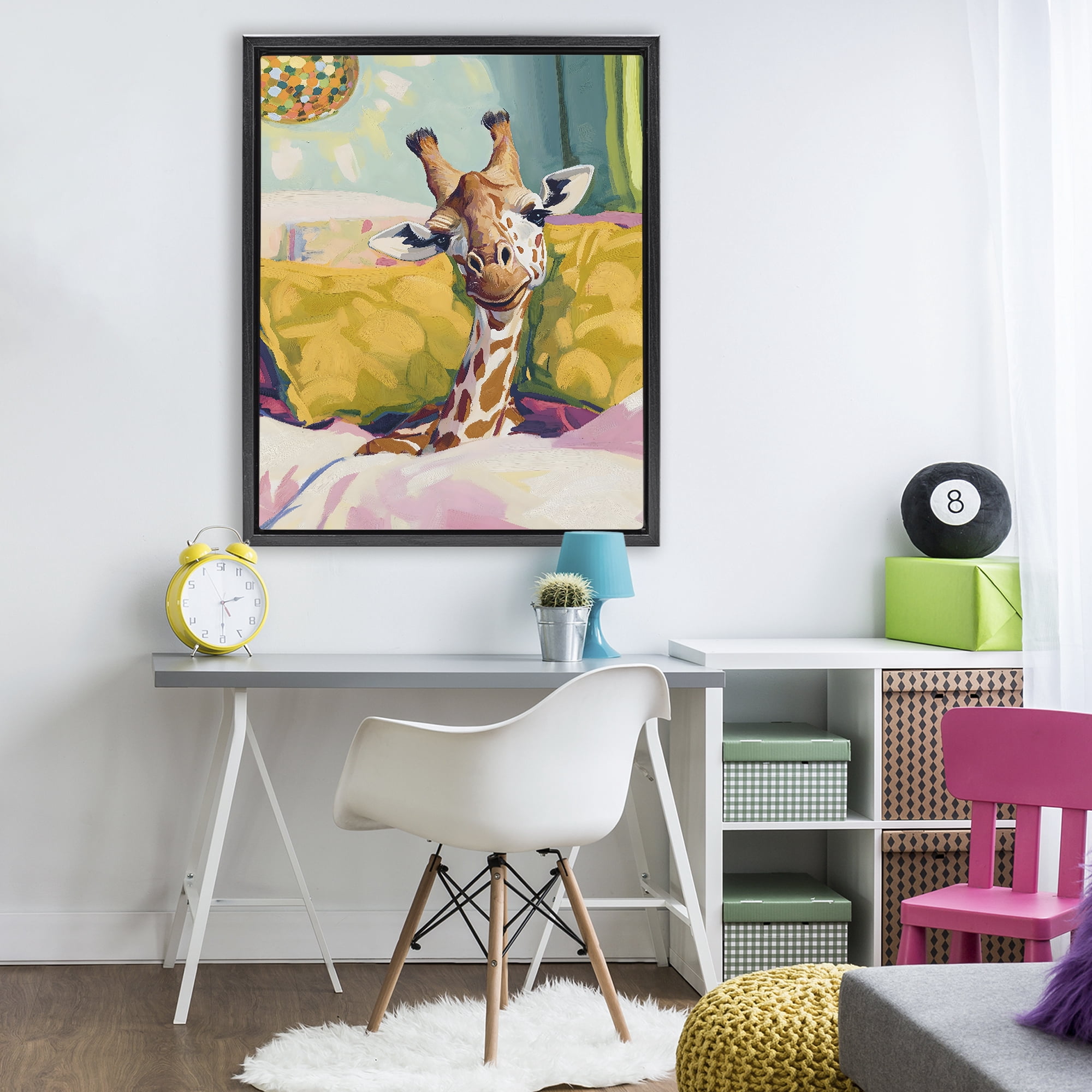 Stupell Industries Cozy Giraffe in Bed Black Framed Floater Canvas Wall Art, design by The Prints Vibe