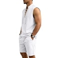 thumbnail image 5 of QSAWXQZ Men's Linen 2PC Lounge Set Stand Collar V Neck Sleeveless Loose Top Elastic Waist Shorts with Pocket Beach Outfit Casual for Summer M, 5 of 9