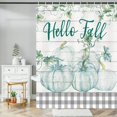 thumbnail image 3 of Autumn Decorations Pumpkin Thanksgiving Shower Curtain, Watercolor Fall Blue Teal Gray Pumpkin Maple Leaf on Buffalo Check Plaid Shower Curtain Sets, Rustic Farmhouse Wooden Shower Curtain, 69X70in, 3 of 6