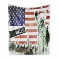 thumbnail image 1 of American Flag Soft Flannel Fleece Throw Blanket, NYC Collage with Famous Monuments Wall Street and Manhattan Urban Display, Cozy Plush for Indoor and Outdoor Use, 60" x 80", Multicolor, by Ambesonne, 1 of 6