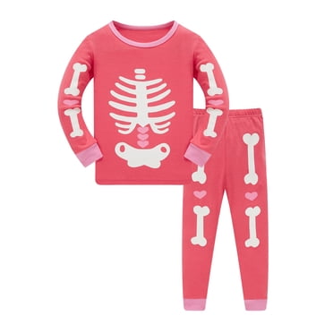 Toddler Boys Skeleton Glow In The Dark Pajama Set Two Piece Sleepwear Jammies For Kids