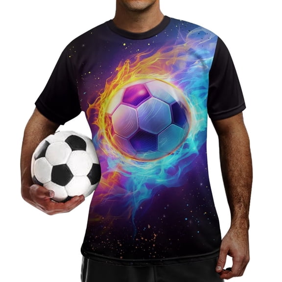chaqlin Galaxy Football Pattern Men's Soccer Jerseys Quick-Dry Youth Athletic Shirts Short Sleeve Top Classic Training Outfits, Football Matches & Gym Workouts