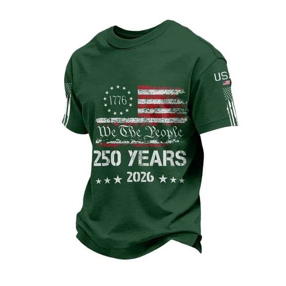 Sewkxo Men's Tee Shirts 250th Anniversary American Flag Printed Crewneck Short Sleeve Pullovers Fashion Casual Loose Fit Summer Tee Shirt,Dark Green XL