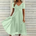thumbnail image 2 of Bigersell Formal Dress Women V-Neck Short Sleeve Lace Chiffon Mesh Waist Vacation Dresses Female Regular Mid Length Wedding Guest Dresses A-1-Green M, 2 of 6