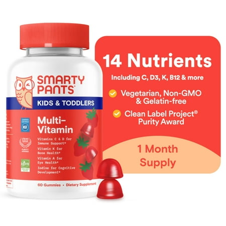 SmartyPants Kids & Toddler Multivitamin Gummies, Wellness Supplement for Kids, Vitamin C, B12, 60 ct