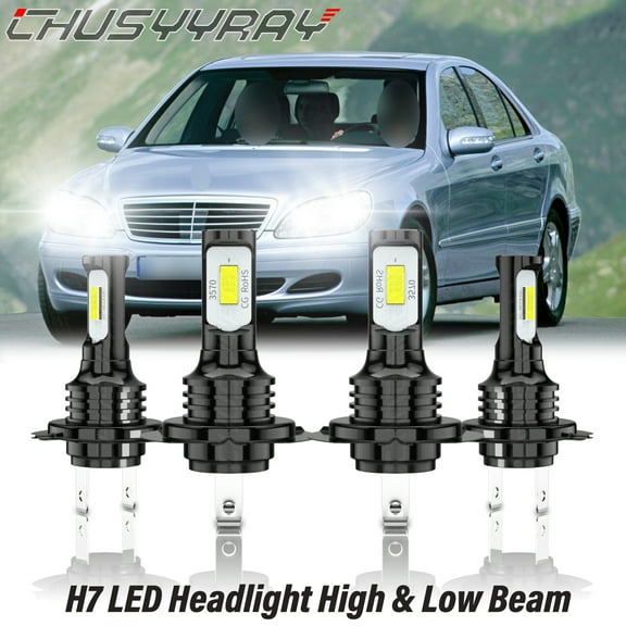 H7 LED Headlight High Low Beam Bulbs 6000K White 4x - for Mercedes-Benz S430 S500 S600 2000-2006