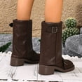thumbnail image 5 of Fold over Mid Calf Boots for Women Vintage Leather Buckles Square Toe Chunky Heels Motorcycle Riding Tall Boots Brown Size 8, 5 of 7