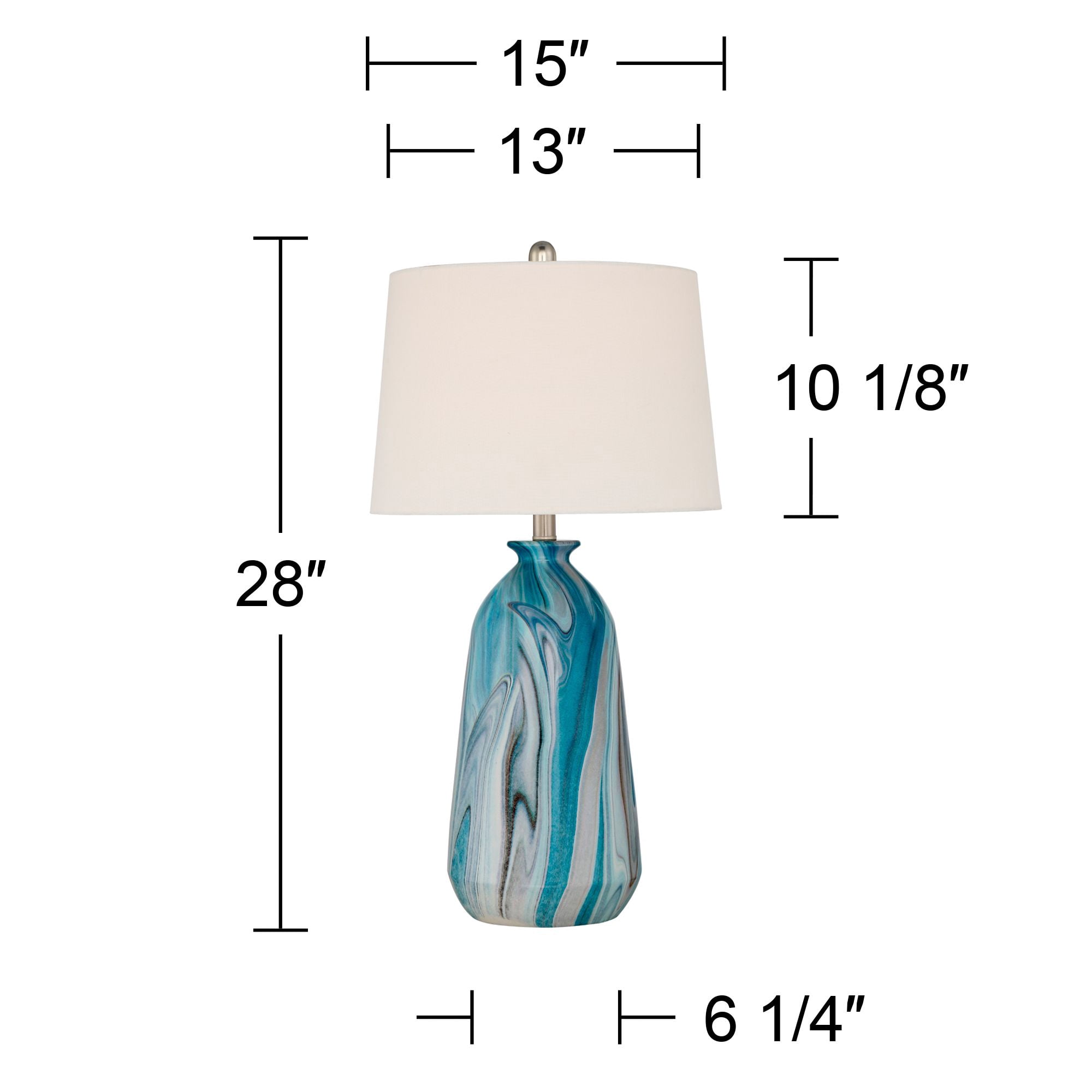360 Lighting Carlton Modern Coastal Table Lamps 28" Tall Set of 2 Swirling Blue Faux Marble White Tapered Drum Shade for Bedroom Living Room Bedside