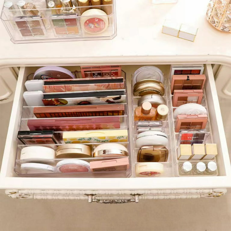 Big Acrylic Makeup Palette Organizer Transparent Cosmetic Storage Organizer w/Removable Dividers Slots -