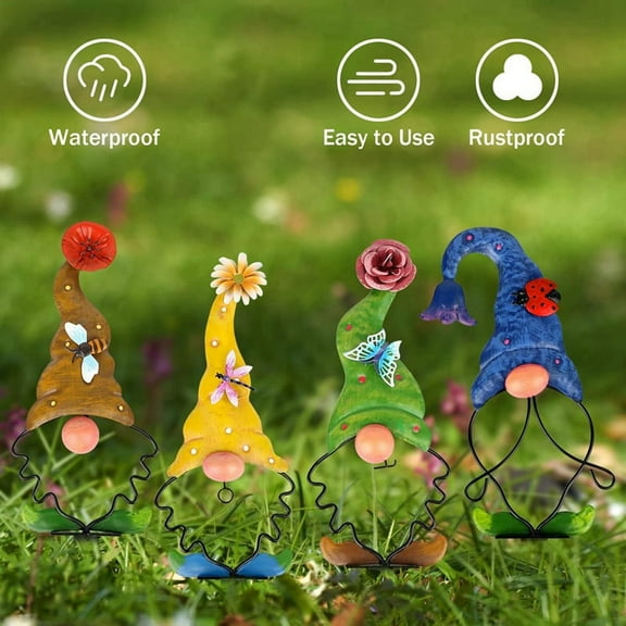 Garden Gnome Stake Decoration Metal Yard Art Outdoor Statue Decor for Lawn Patio Path xc9700