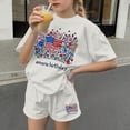 thumbnail image 4 of BFHHYA Girls 4th of July Shorts Set Floral & Flag Print Short Sleeve Tee Elastic Waist Shorts Tween Summer 2-Piece Outfit 3-15 Y, 4 of 5