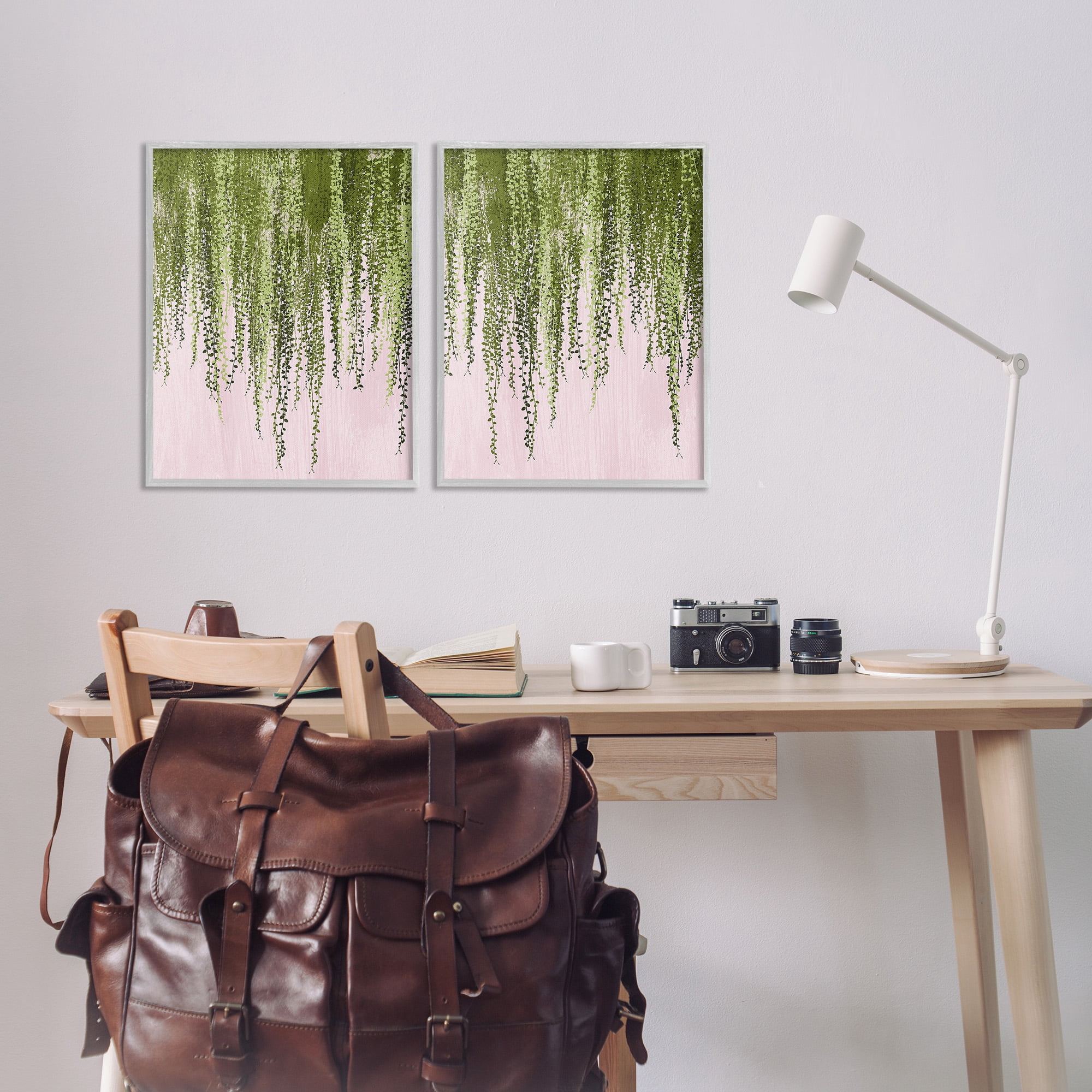 Stupell Industries Natural Falling Ivy Botanical & Floral Painting Gray Framed Art Print Wall Art, 16 x 20, Set of 2