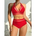 thumbnail image 2 of UTSJKR Women Two Piece Swimming Suits Mesh High Waisted Bikini Set Sexy V Neck Tummy Control Swimsuit Bathing Suit Red L, 2 of 8