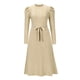 thumbnail image 3 of Vestido Vestido de punto acanalado casual de una línea de mujer vestido de suéter elegante de color sólido Cgtredaw Beige T XL para Mujer, 3 of 8