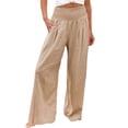 thumbnail image 1 of Gibobby pantalones jogger mujer Pantalones estampados de pierna ancha de cintura alta para mujer, cintura elástica fruncida, sueltos, cómodos, divididos, informales, con bolsillos (Caqui, XXL), 1 of 5