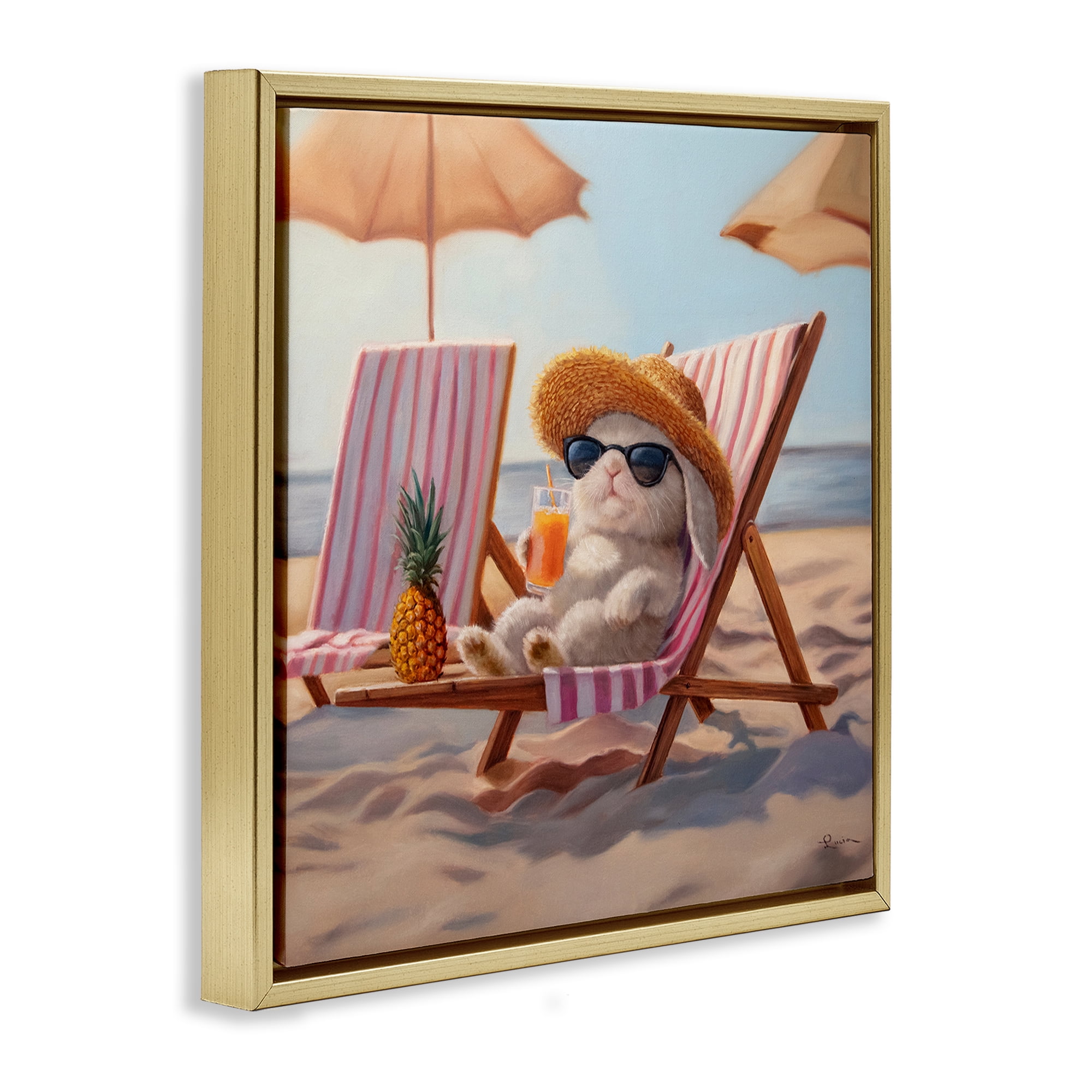 Beach Bun Relaxation Gold Framed Floater Canvas Wall Art, design by Lucia Heffernan