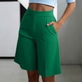 thumbnail image 5 of vigerkar High Waist Bermuda Shorts Women Knee Length Wide Leg Dressy Casual Summer Pleated Front Work Shorts with Pockets, Tailored Office & Beach Versatile (Green, M), 5 of 7