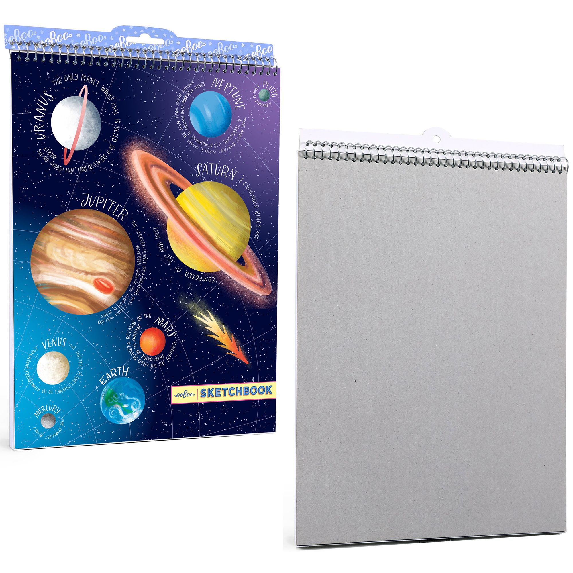 eeBoo: Sketchbook– Our Planets - Solar System Spiral Bound Pad, Color & Drawing Paper, 60 Pages, 8.5x11", Eco-Friendly, Portable, Kids Art Supplies