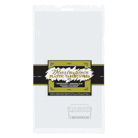 Club Pack of 12 White Disposable Plastic Banquet Party Rectangular Table Covers 108"