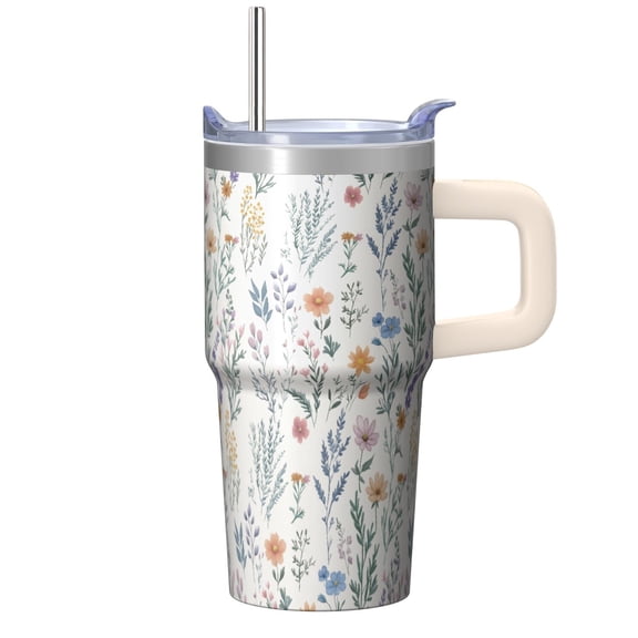 20oz Chinoiserie Floral Tumbler with Handle and Straw Lid, Insulated Travel Coffee Mug, Elegant Spring Gift for Women Birthday