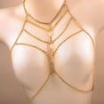 thumbnail image 3 of HOOUN Sexy Body Bra Harness Chain for Women Rhinestone Chest Body Lingerie Jewelry-Gold, 3 of 7