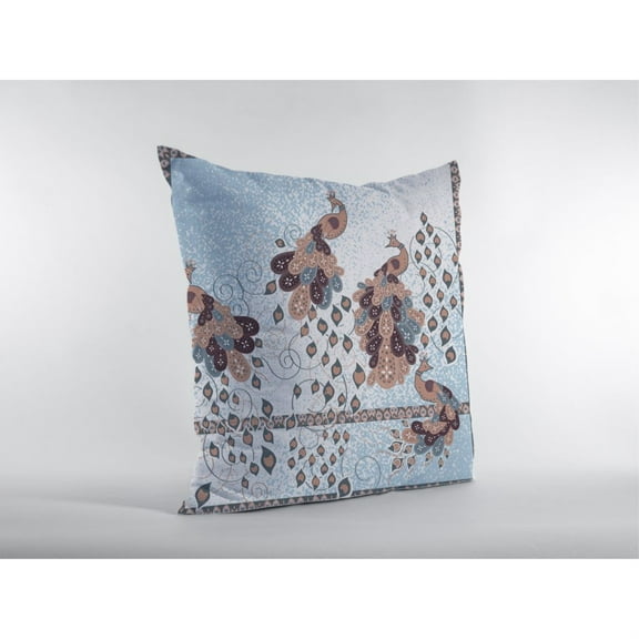 Amrita Sen Painted Peacock 18" Suede Double Sided Zippered Pillow in Brown/Blue