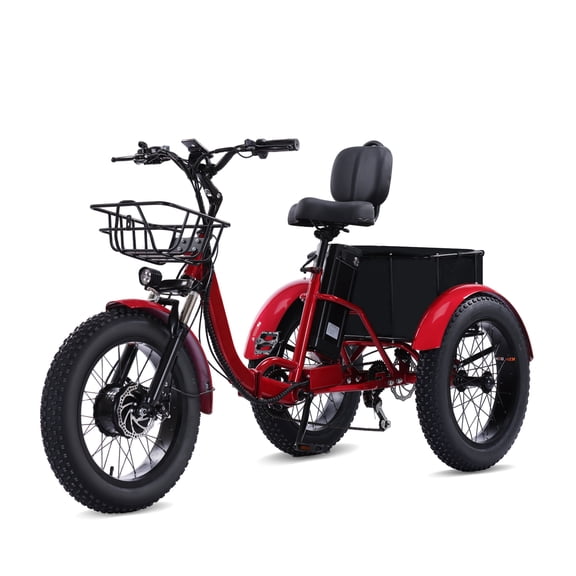 EASINGO Electric Tricycle for Adults 500W Motor 7 Speed 3-Wheel with 20×4.0" Fat Tire, Rear Basket, Lithium Battery Max 15MPH E-Tricycle Red