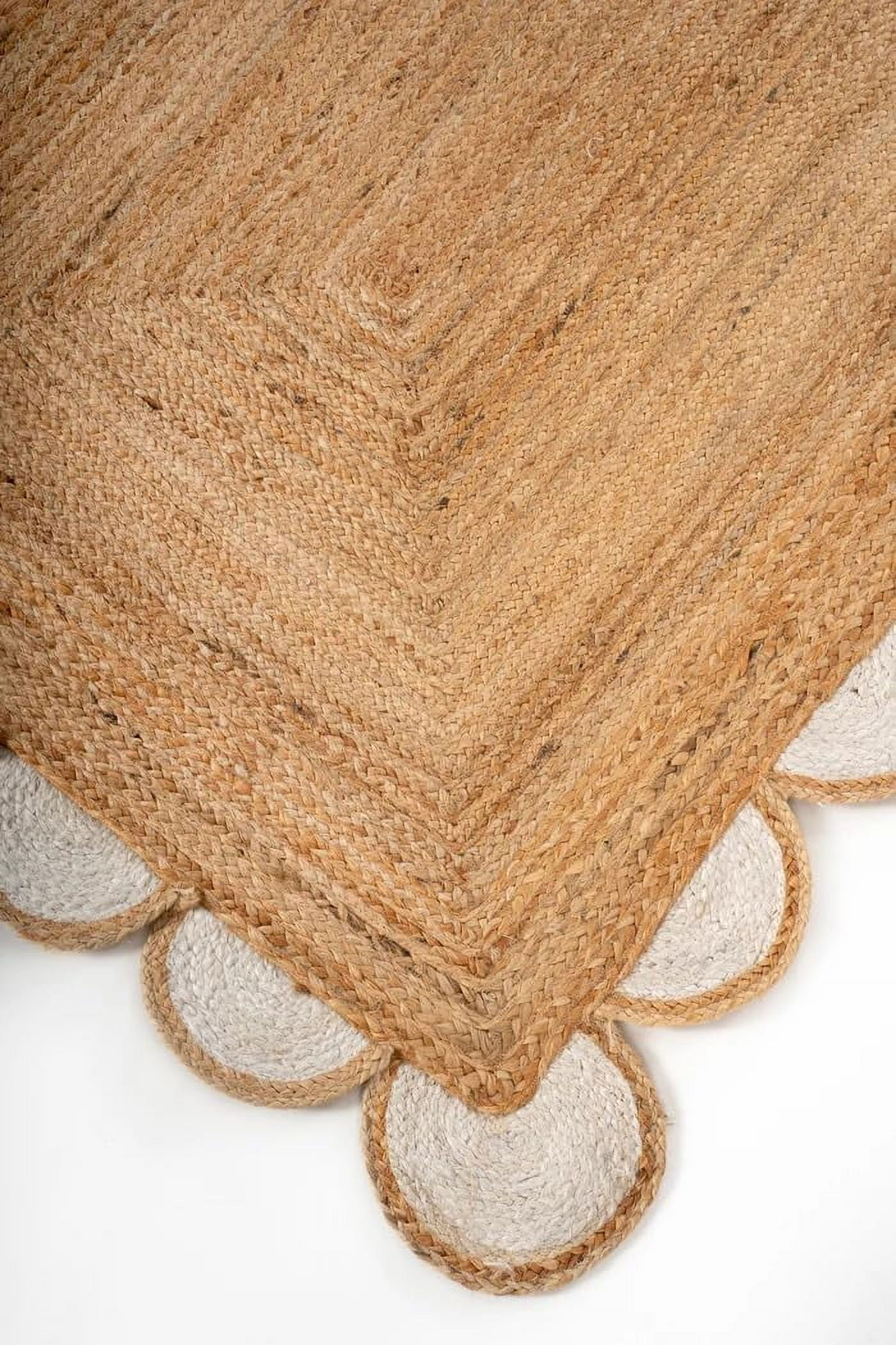 Handwoven Natural Jute with white Scalloped Rugs , Home Décor Jute Carpet 12 x 15 Feet ( 360 cm x 450 cm )Rectangle