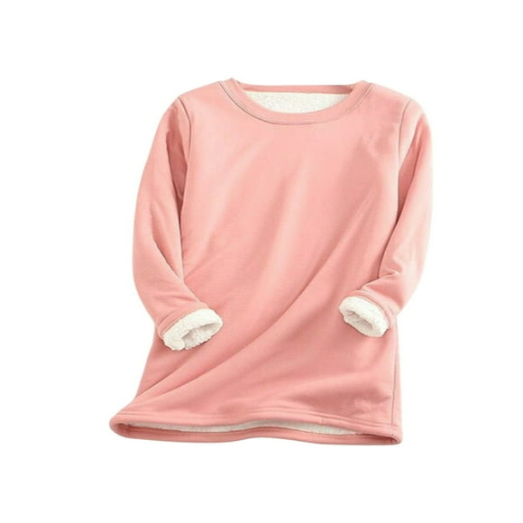 Women  Neck Fleece Pullover Tops Solid Long Sleeve Sherpa Lined Casual Warm Loungewear Sweatshirt