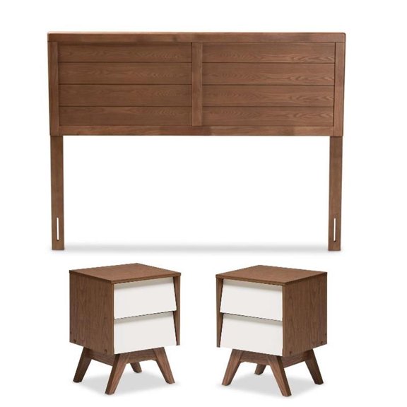 Home Square 3 Piece Queen Headboard and Nightstand Bedroom Set in Walnut