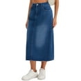 thumbnail image 4 of INSPIRE CHIC Women's Jean Skirt Stretch High Waisted Split Back Pockets Casual Pencil Midi Denim Skirts 2XL Dark Blue, 4 of 6
