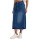 thumbnail image 4 of Falda de mezclilla midi ajustada para mujer INSPIRE CHIC, con cintura alta, abertura trasera, bolsillos, estilo casual, talla L, azul oscuro, 4 of 6