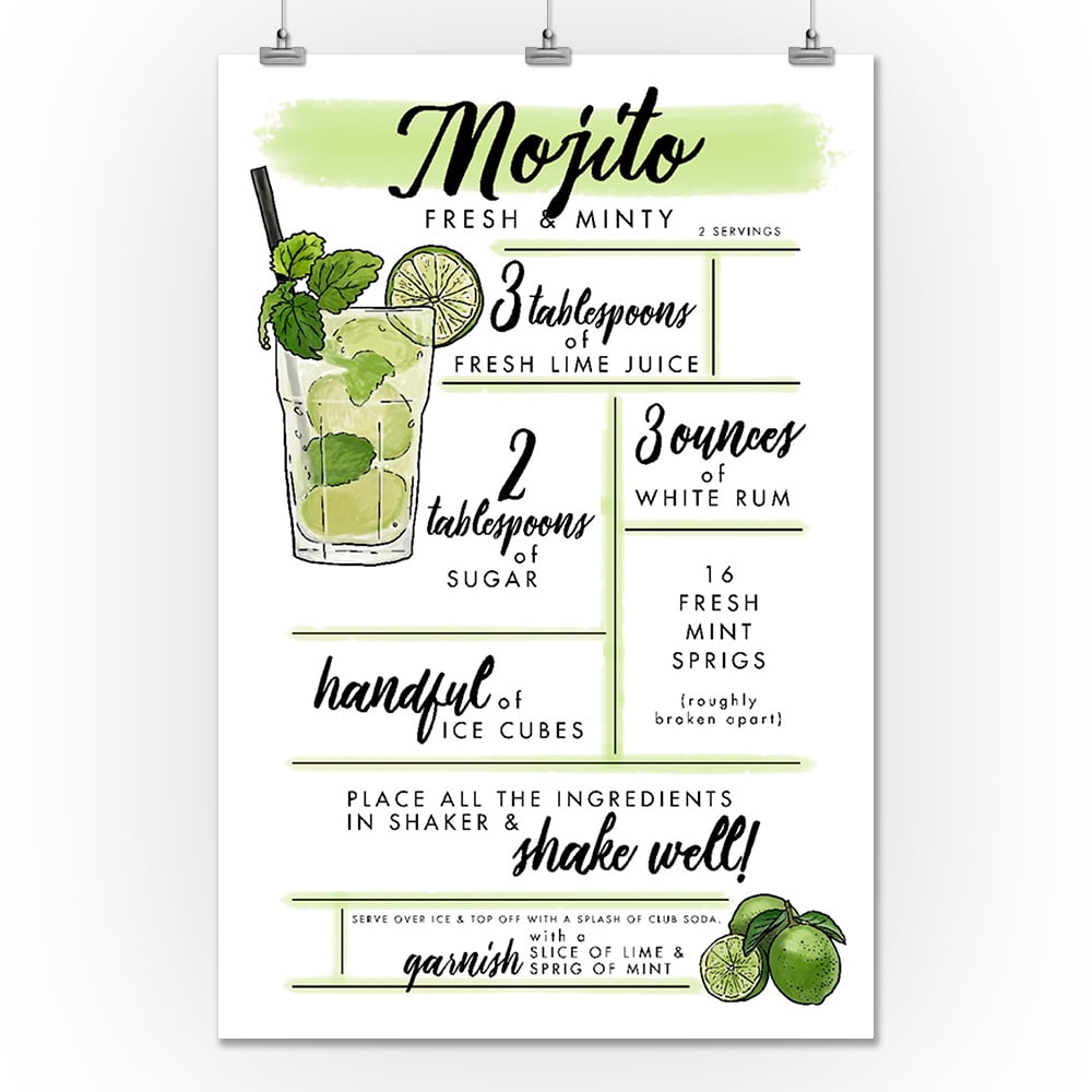 Cocktail Recipe Caipirinha Retro Vintage Framed Canvas Art Print Poster