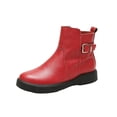 thumbnail image 2 of NexTorq Leather Ankle Boots for Women Low Heel Chunky Heeled Short Boots Round Toe Dress Booties with Side Zipper & Buckle Comfortable Non-Slip Fashion Casual Winter Fall Shoes Red US-5.5 (EU-36), 2 of 6
