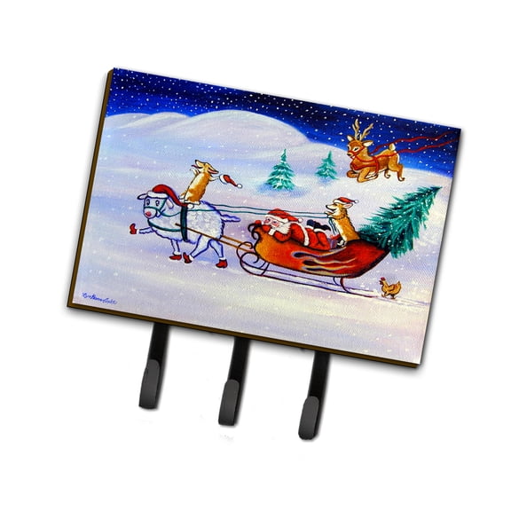 Carolines Treasures 7442TH68 Corgi Highhacked Santa Claus Sleigh Leash or Key Holder Triple multicolor