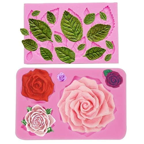 Rose and  leaf food safe silicone mold chocolate polymer clay mold earring mold 