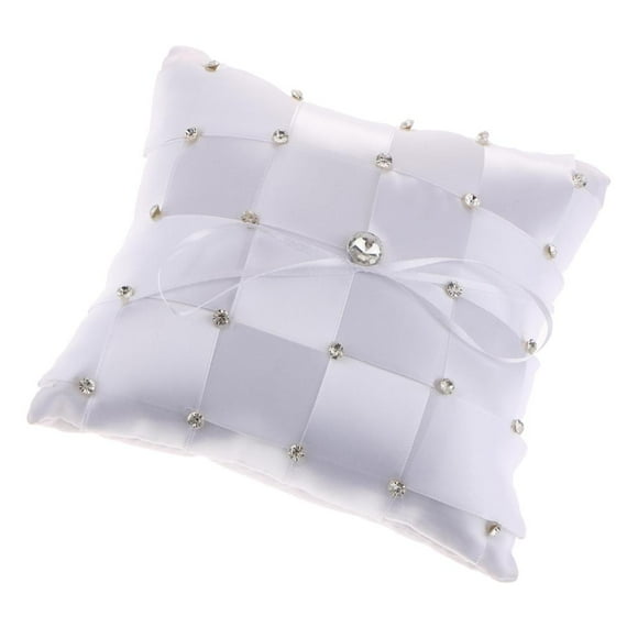 GUOOL Wedding Reception Party Satin Crystal Grid Bearer Pillow Cushion Bearer With Ribbon Bow