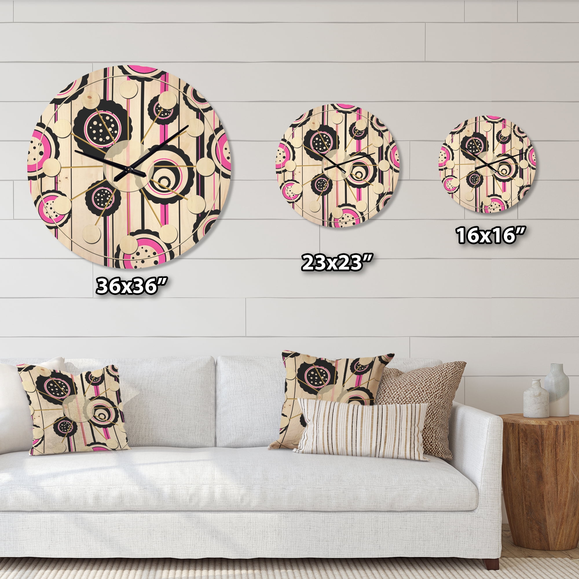 Designart 'Circular Retro Pattern' Mid-Century Modern Wood Wall Clock