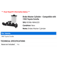 thumbnail image 2 of Brake Master Cylinder - Compatible with 1983 Toyota Corolla, 2 of 2
