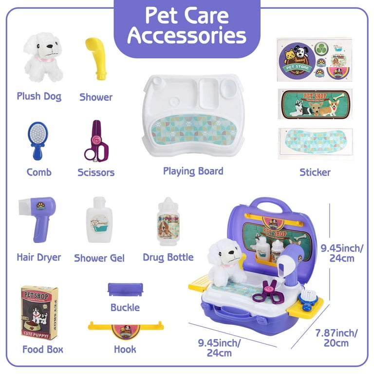 Lictin Pet Care Play Set, 16 Pcs Pretend Vet Grooming Toys with