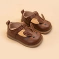 thumbnail image 4 of CUZIBR Infant Girls Toddler Dress Shoes Solid Color Cute Cartoon Bunny Pattern Soft Sole Mary Jean Sandals Leather Hook And Loop Strap Footwear Wedding Party Birthday Dailywear,Brown,3-3.5 Years, 4 of 4
