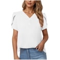 thumbnail image 2 of Tops de trabajo para mujer,Blusa de verano de manga corta con cuello en V para mujer, camisa informal con botones, parte superior lisa y suave, ajuste cómodo para el hogar o el trabajo, sopatenor, 2 of 6