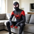 thumbnail image 5 of Hero Spider Pattern Brand New Day Black Halloween Costume Full Bodysuit Superhero Jumpsuit with Mask for Halloween Party Role Play Show Black 100, 5 of 6