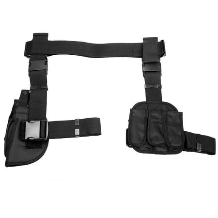 3pcs Drop Leg Holster/Mag Holder Cv2908, 3 Magazine Pouches on Left Side; It is adjustable, one size fits most; designed for most full size pistols By NcSTAR from