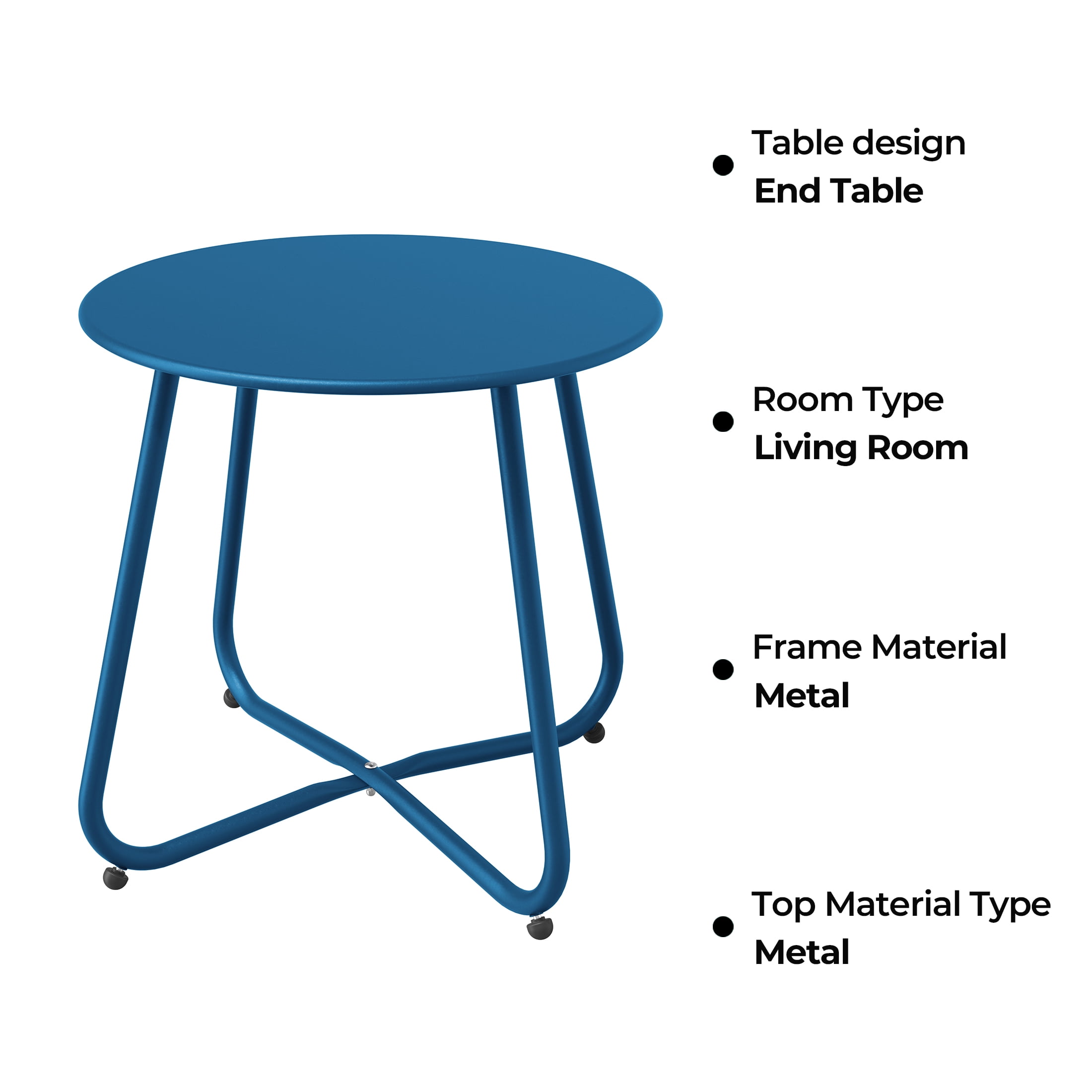 Grand Patio Outdoor&Indoor Steel Patio Side Table, Weather Resistant Outdoor Small Round End Table for Patio, Yard, Balcony, Garden, Living Room, Bedroom Peacock Blue